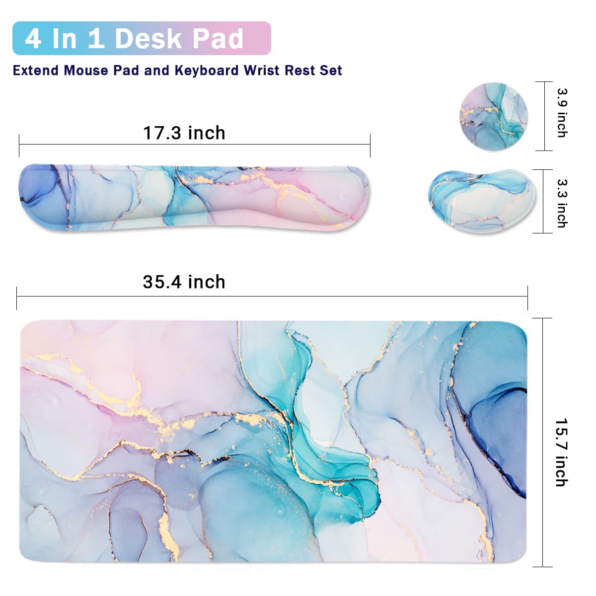 Large Mouse Pad Desk Dad, 4-in-1 Keyboard Wrist Rest Pad & Wrist Support Mouse pad Set, Extended