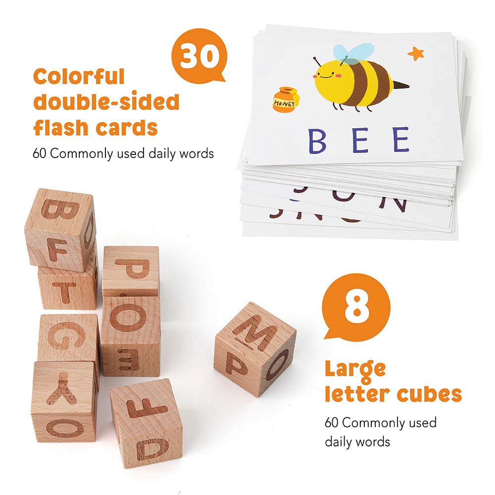 Coogam Spelling Games, Wooden Matching Letters Toy with Flash Cards Words, Montessori ABC Alphabet