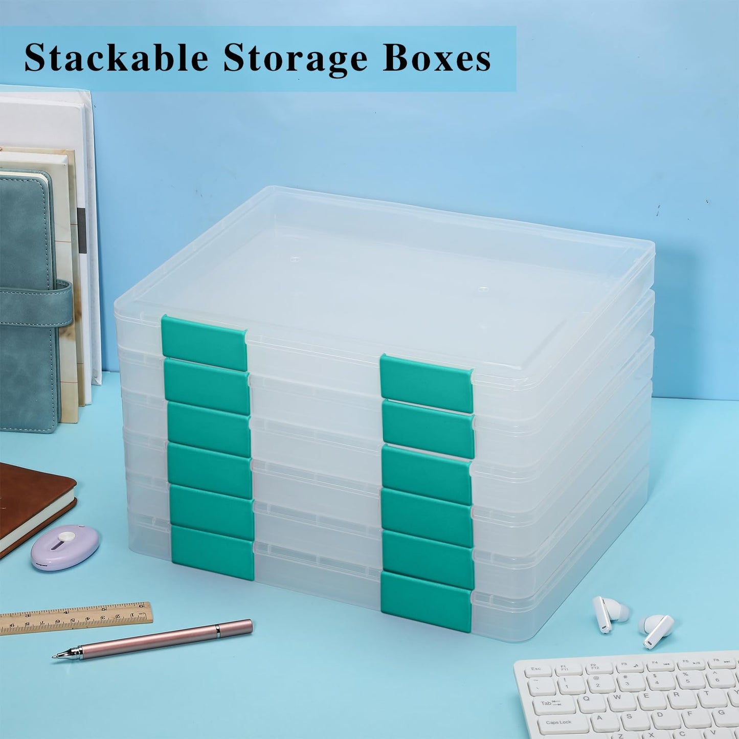 PerKoop 6 Pcs Clear Paper Storage Box,12.4 x 9.84 x 1.18 Inches,Dark Green