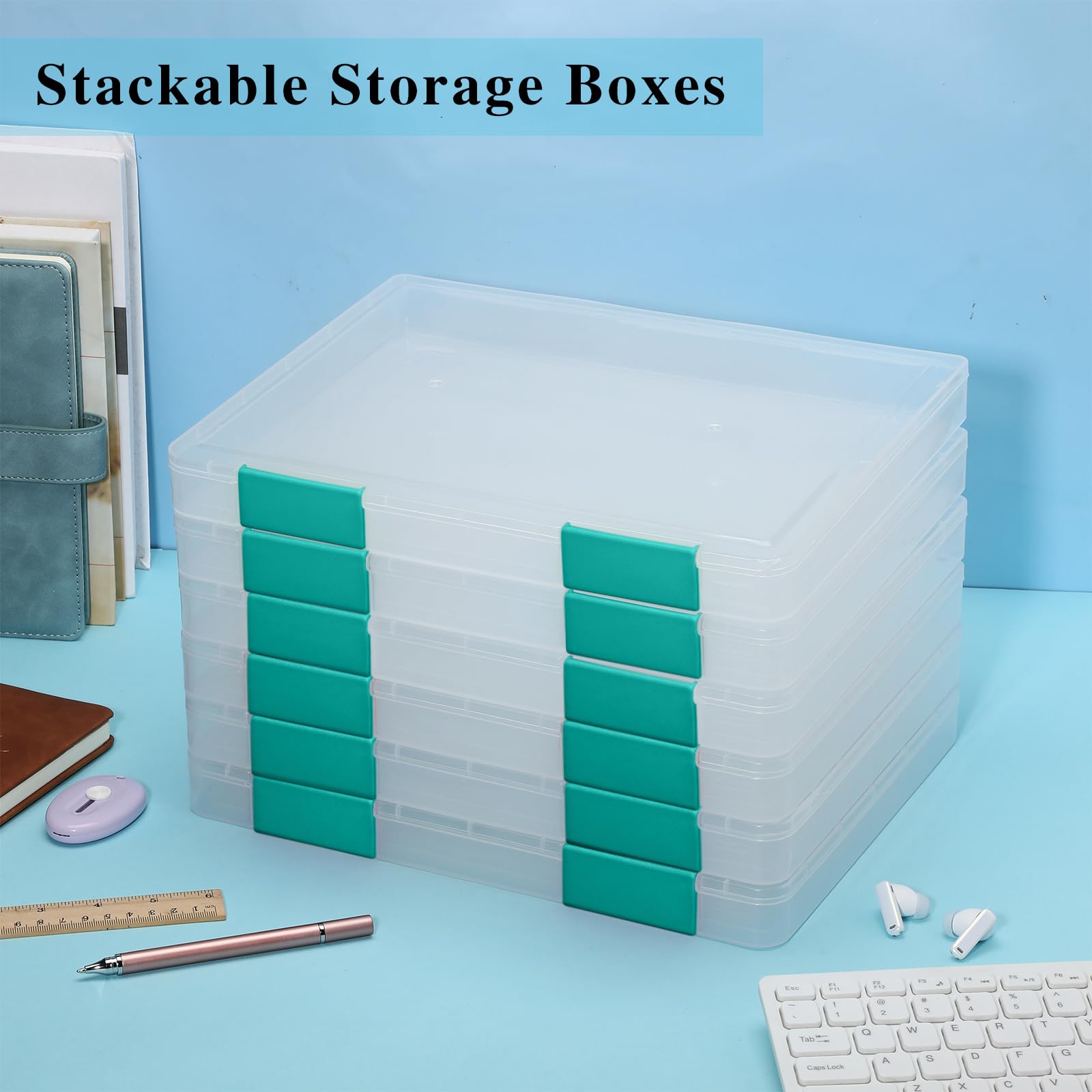 PerKoop 6 Pcs Clear Paper Storage Box,12.4 x 9.84 x 1.18 Inches,Dark Green
