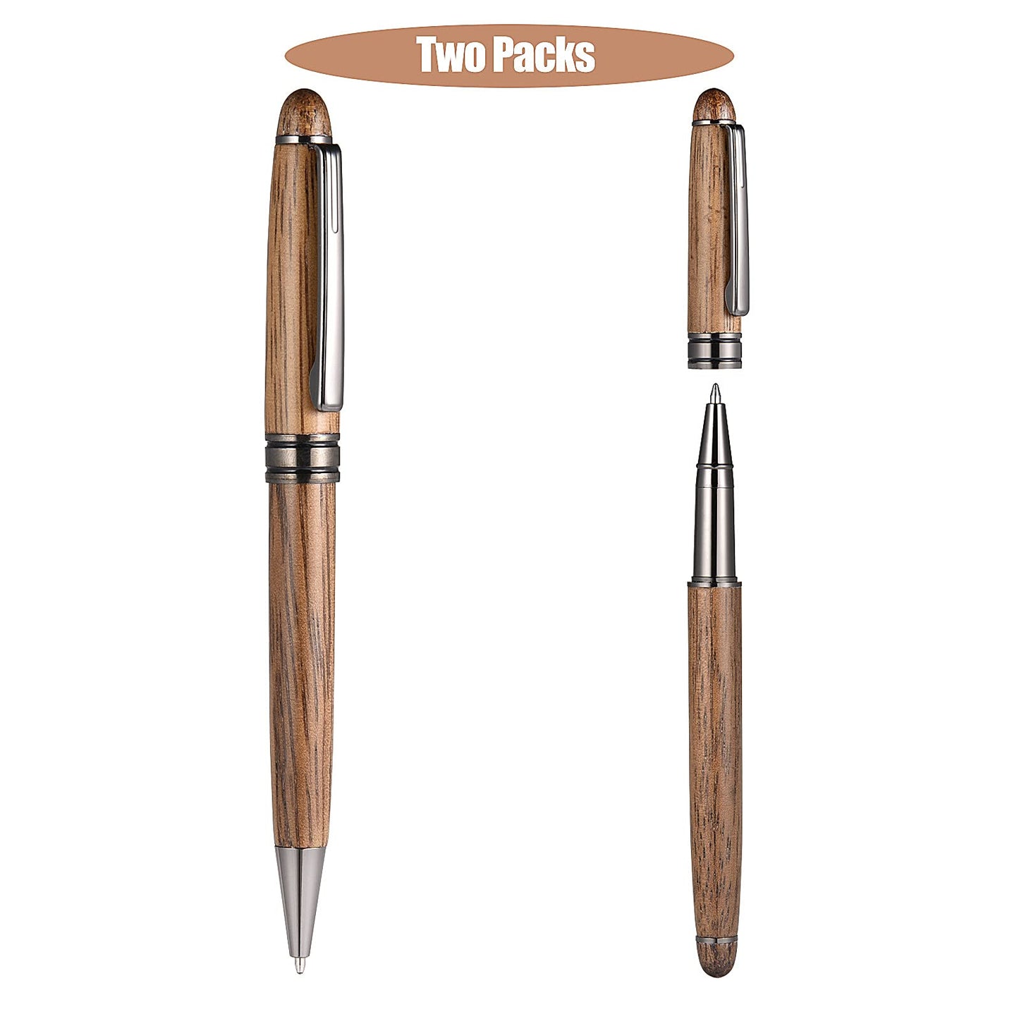 Wood Ballpoint & Rollerball Pen Set 2 Pack, Fancy Wooden Pens for Men