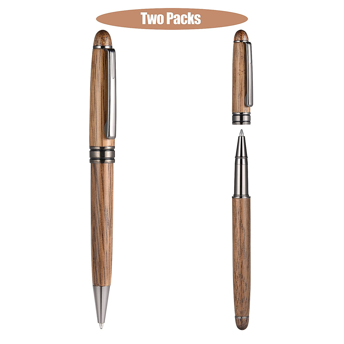 Wood Ballpoint & Rollerball Pen Set 2 Pack, Fancy Wooden Pens for Men