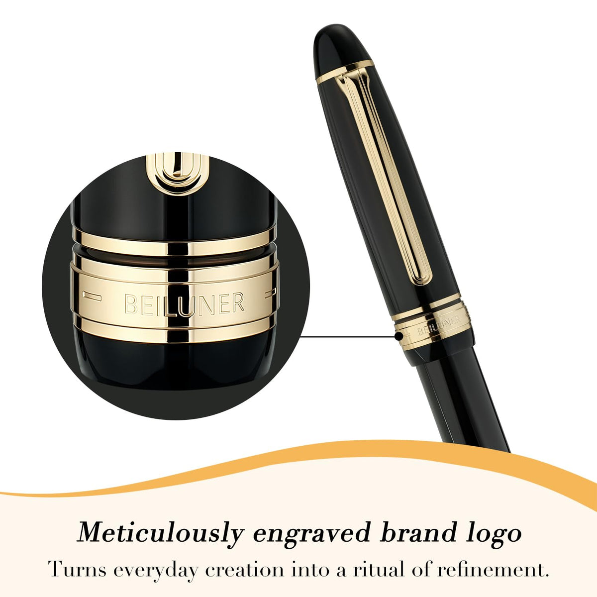 BEILUNER 319 Piano Black Lacquer Rollerball-Luxury Pen with 24K Gold