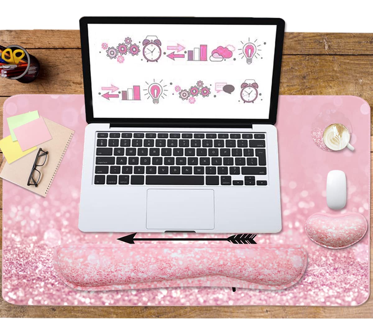 Large Mouse Pad and Keyboard Wrist Rest, Desk Pad for Keyboard and Mouse, 4-in-1 Large Gaming Mouse