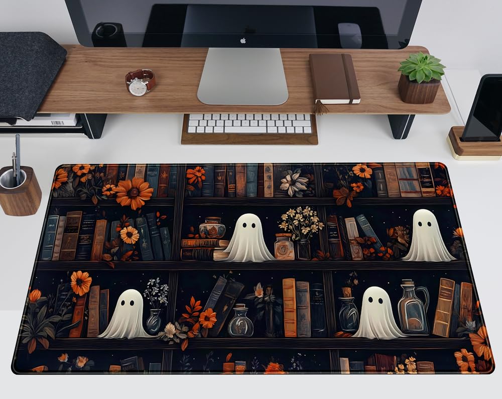 Cute Ghost Desk Mat Dark Vintage Large Mouse Pad Gaming Black Mouse Pad XXL Large Gaming Mousepad