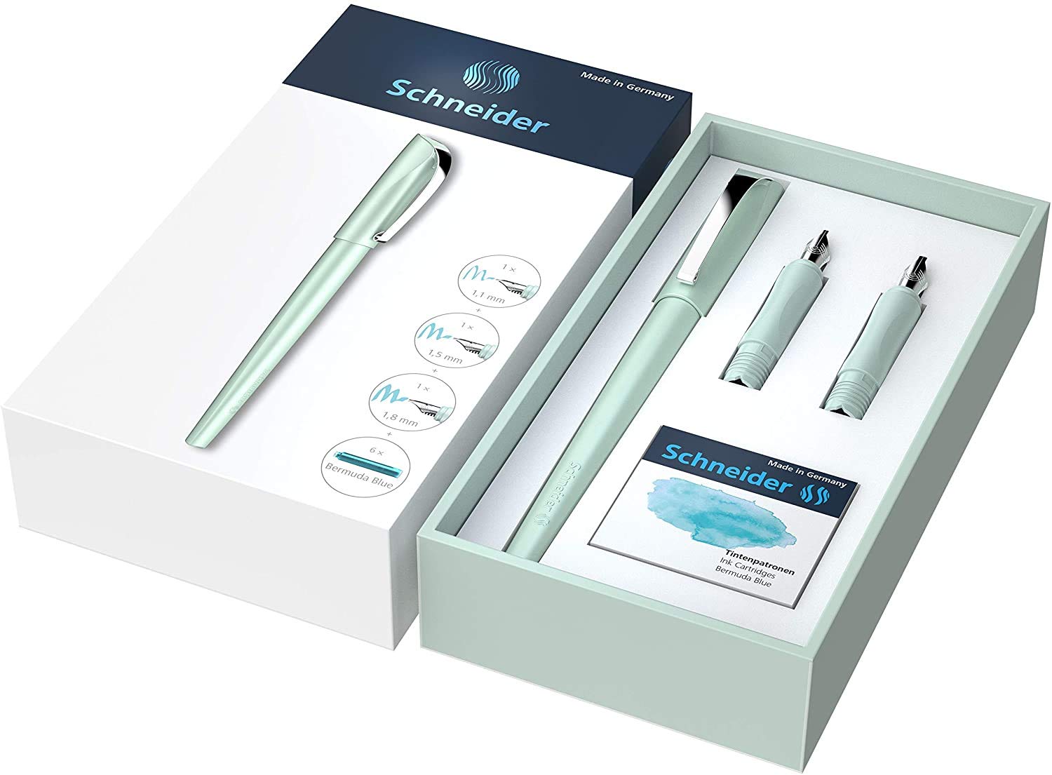 Schneider Callissima Calligraphy Fountain Pen Gift Set: Mint, 1.1 mm, 1.5 mm, 1.8 mm
