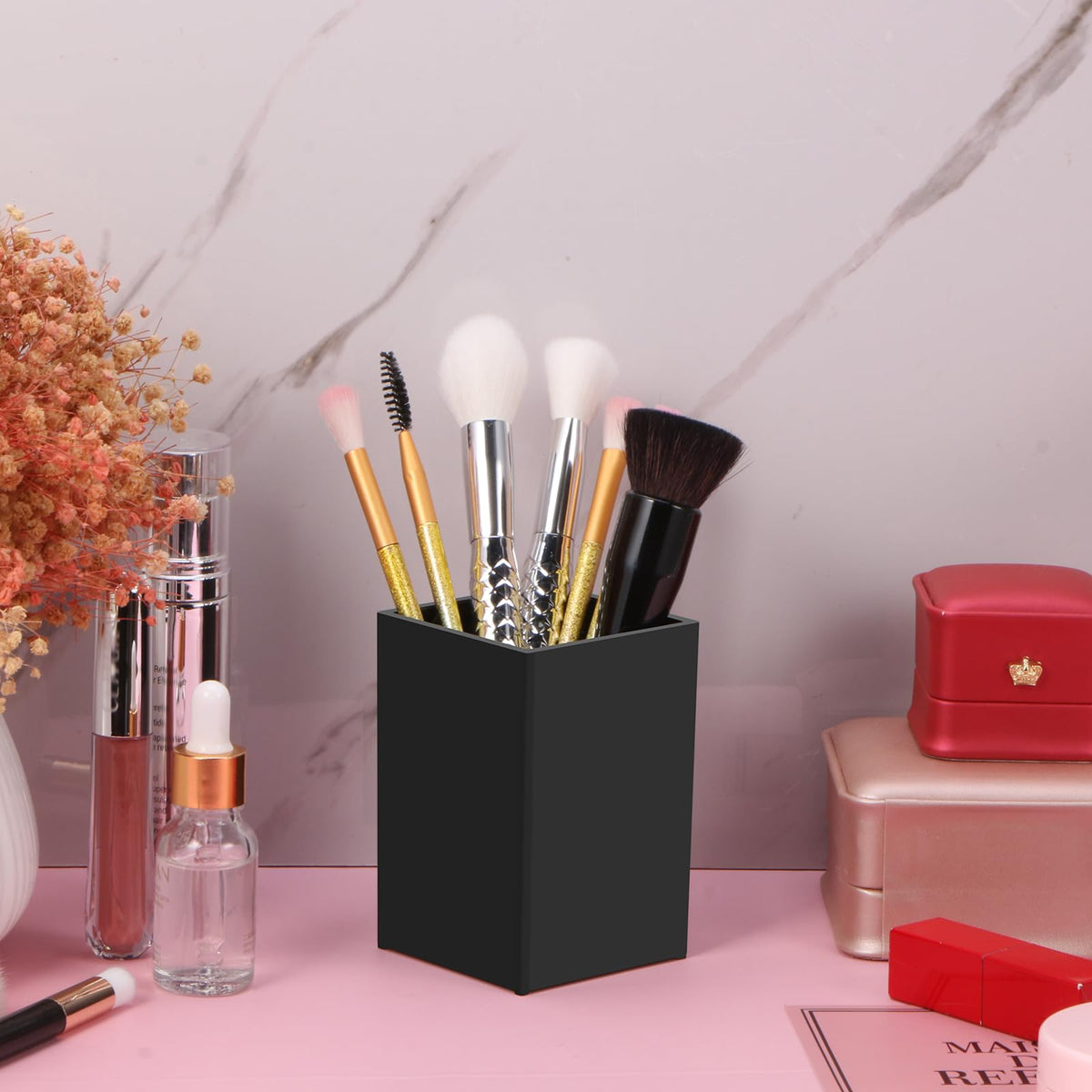 AFOROEOA 10Pack Black Acrylic Pen Holder, Desktop Pencil Organizer Makeup Brush Holder Acrylic