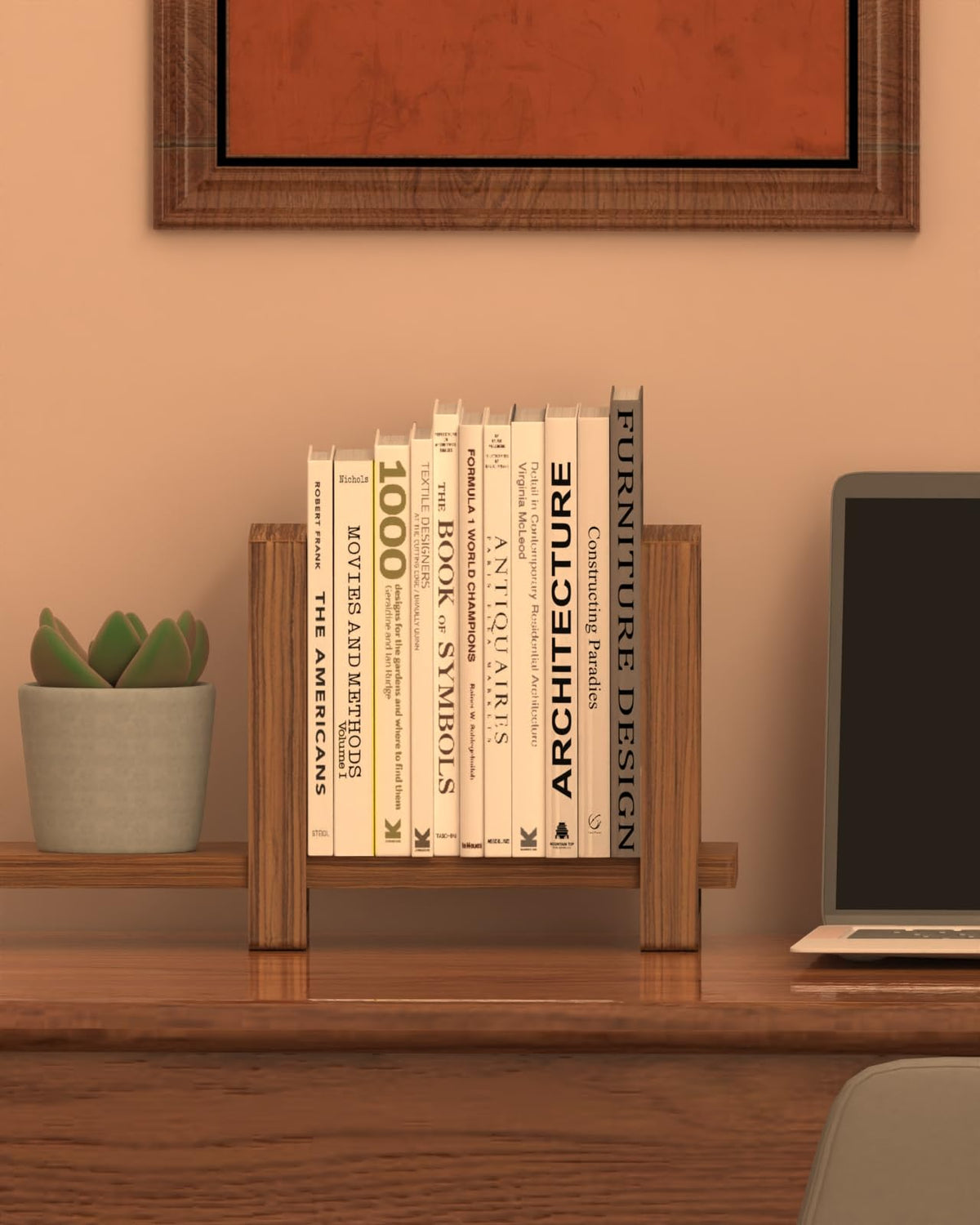 100% Solid Wood Adjustable Desktop Bookshelf, Retro Tabletop Bookshelf, Desk Shelf Holder for