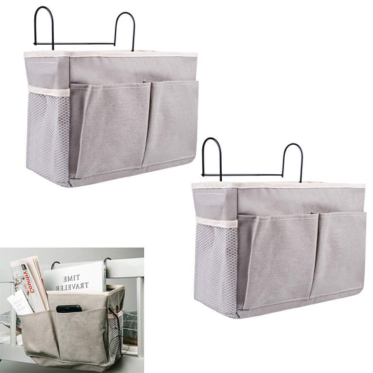 "KonHaovF 2Pack Bedside Organizer Caddy Hanging with Hook, Bed Storage Pocket for Dorm Kids Room