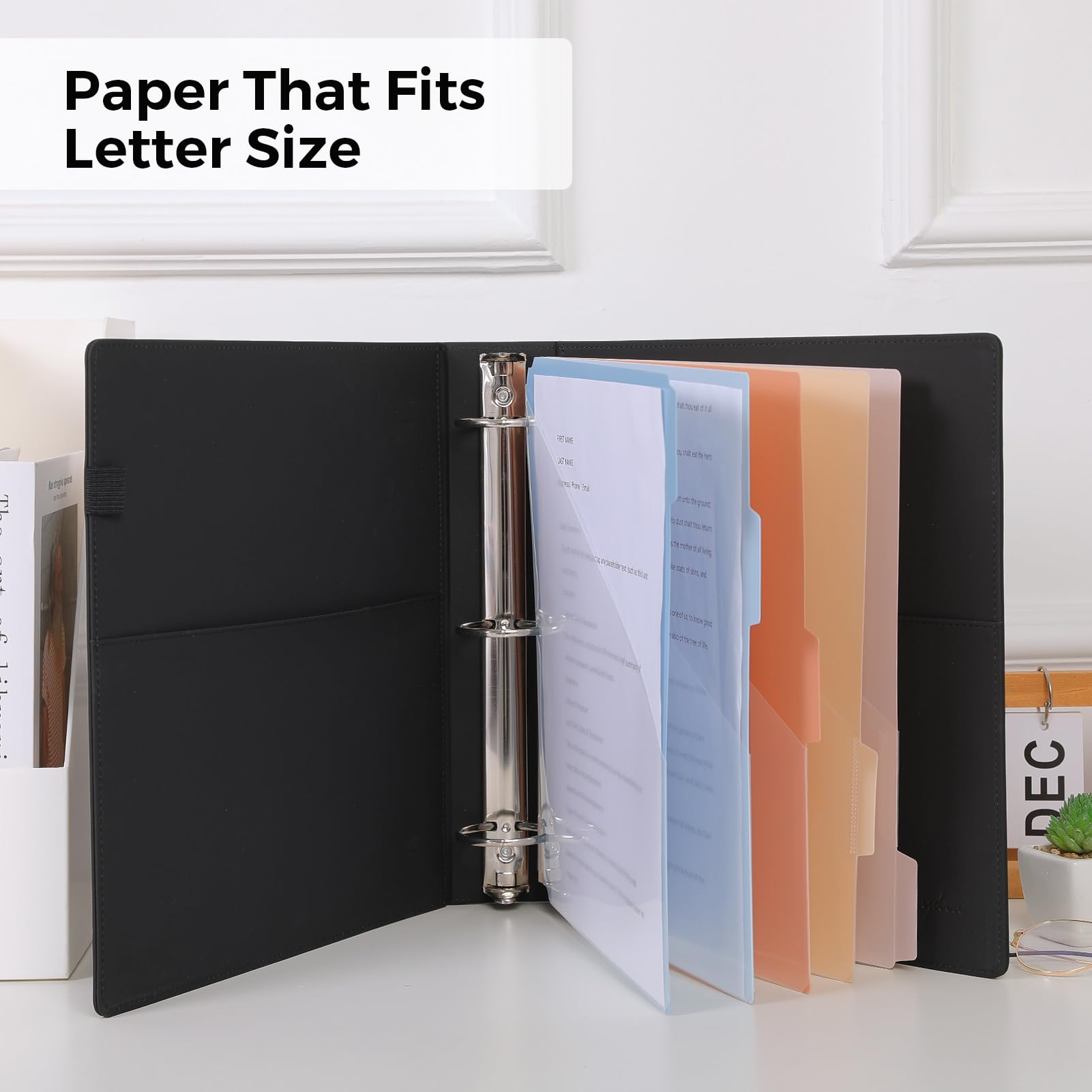 SKYDUE 3 Ring Binder with Clipboard, 2 Inch PU Heavy Duty Binder with Notepad & 5 Dividers with 5