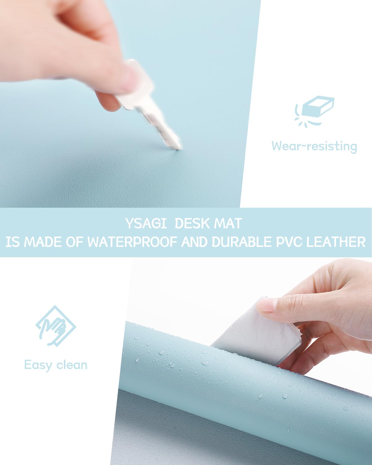 YSAGi Non-Slip Leather Desk Pad L Size, Waterproof Laptop Computer Desk Keyboard Mat, Table