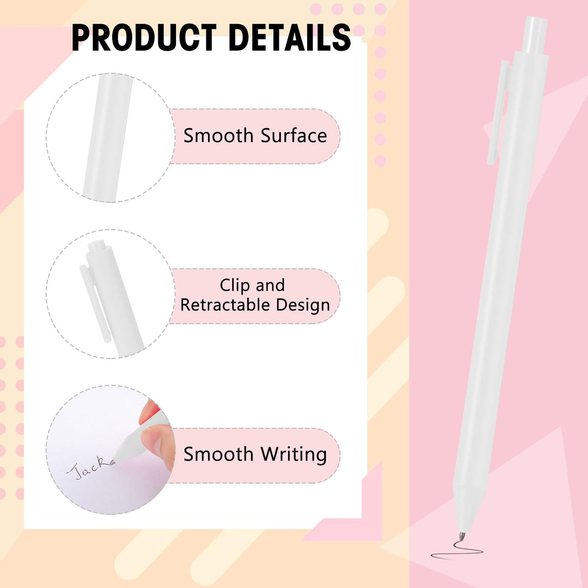 Fulmoon 50 Pcs Cute Pens Retractable 1.0mm, White Black Ink