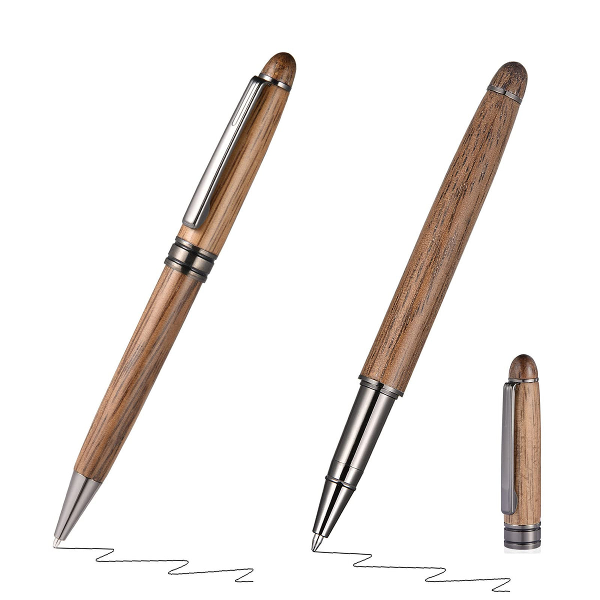 Wood Ballpoint & Rollerball Pen Set 2 Pack, Fancy Wooden Pens for Men