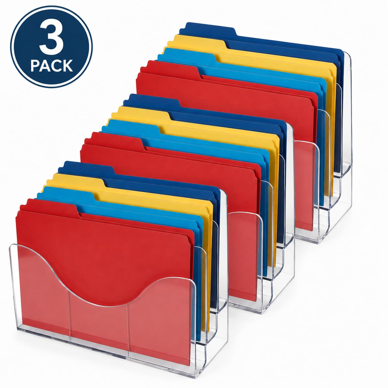 Azar Displays 250099-3PK Three Tier File and Brochure Desktop Wall Organizer Holder with Dividers