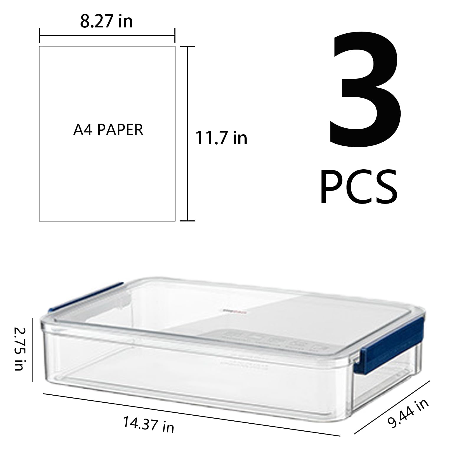 LIPCHEEGO A4 Scrapbook Paper Storage, Photo Storage Box, Plastic File Box (3Pack, Large, Blue)