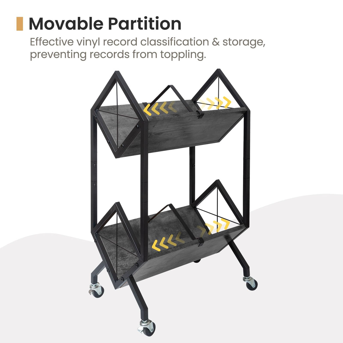 SwaaVee Vinyl Record Storage Holder with Wheels, 2-Tier Record Holder 160-200 LP with Dividers