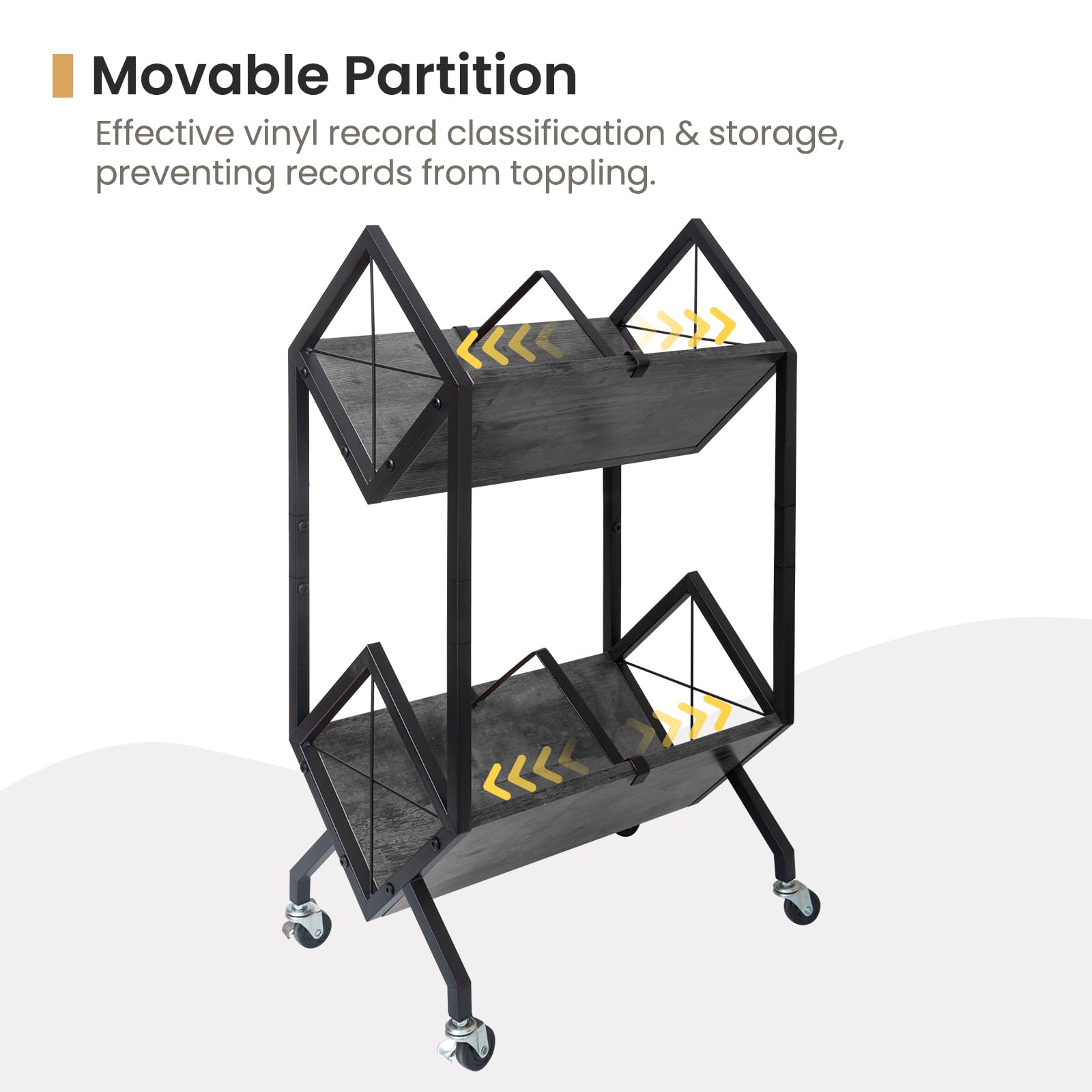 SwaaVee Vinyl Record Storage Holder with Wheels, 2-Tier Record Holder 160-200 LP with Dividers
