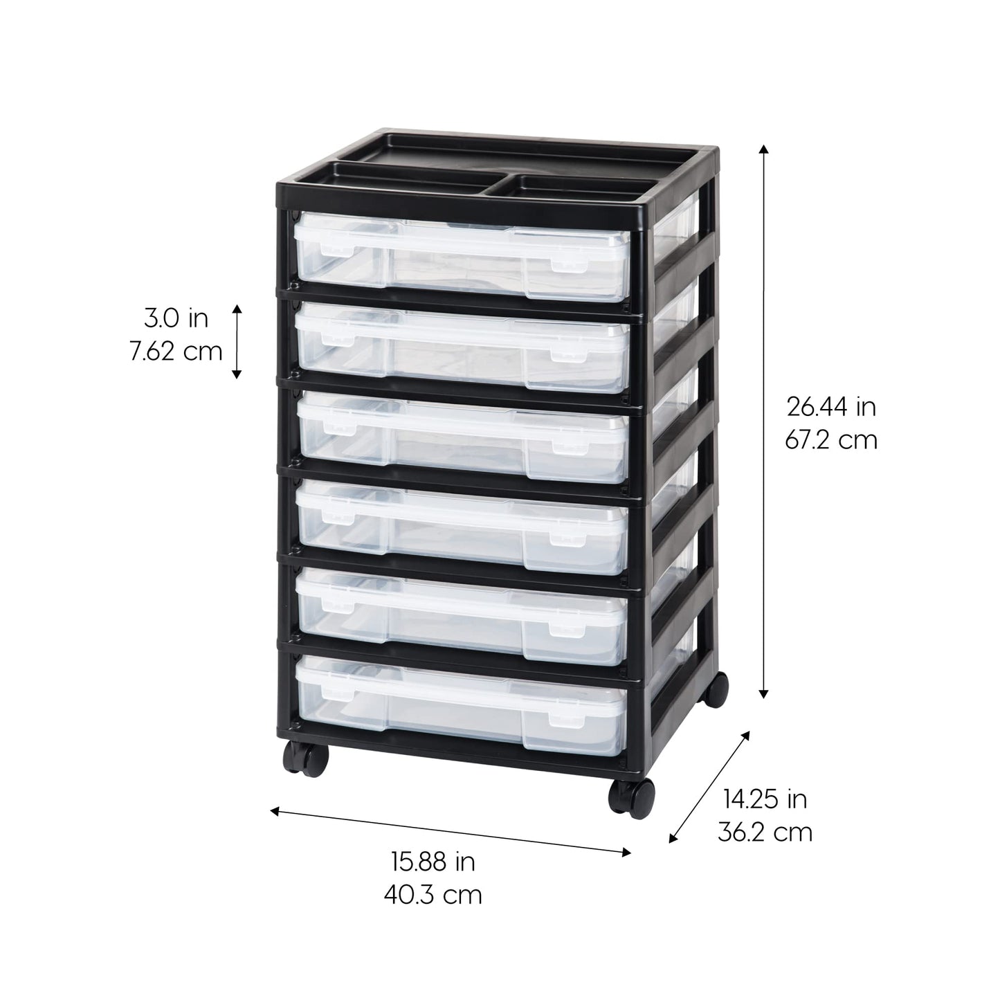 IRIS USA Rolling Cart with Drawers |Made in USA| 6-Tier Cases - Black/Clear