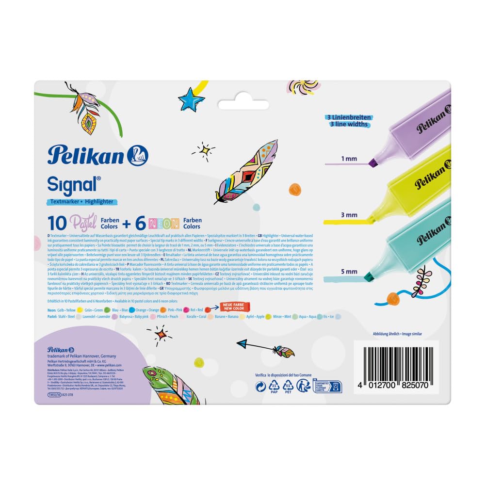 Pelikan Signal Highlighters Pack of 16 Assorted Colours in Folding Box with Owl Print