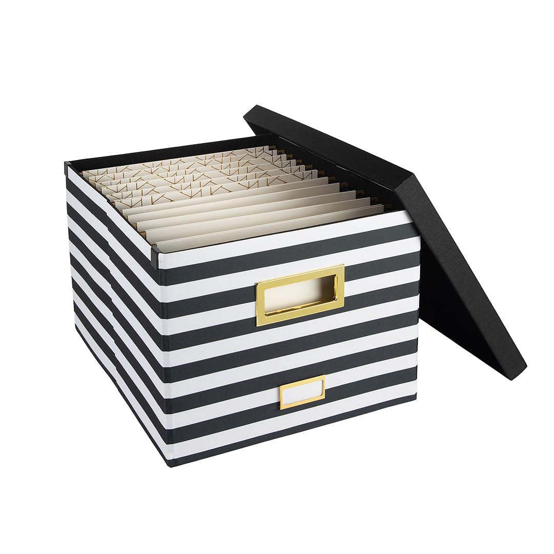 BLU MONACO | Decorative Hanging File Box with Lid | File Bins with Lids for Desk Storage | Desktop