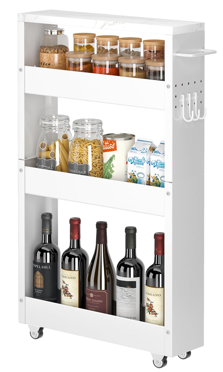 CHLORYARD Slim Storage Cart, 4-Tier Kitchen Rolling Cart Narrow Storage Cabinet with Handle &