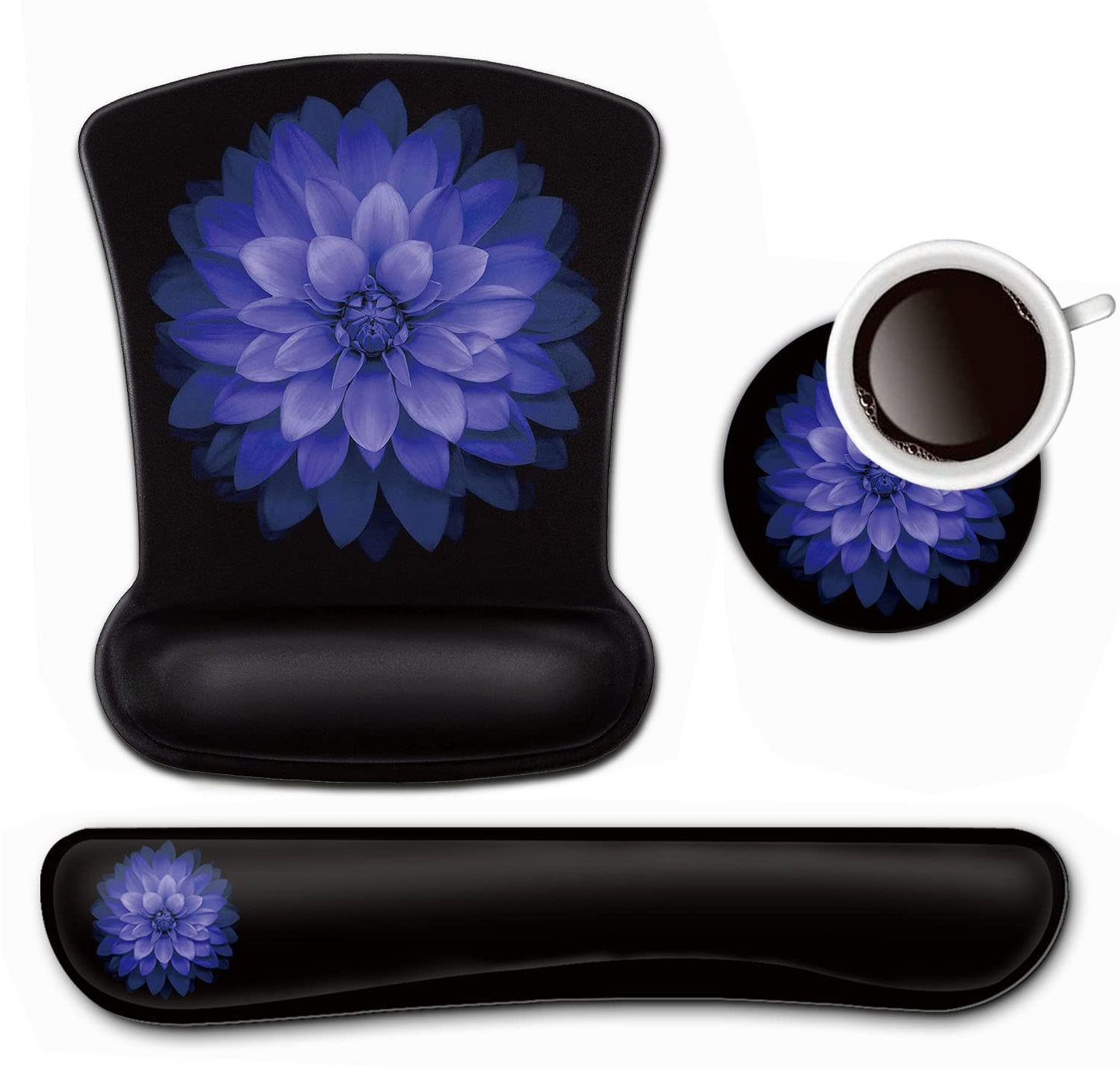 Keyboard Wrist Rest and Mouse Pad Wrist Support Set,Purple Flowers Ergonomic Gel Mouse Pad,Easy