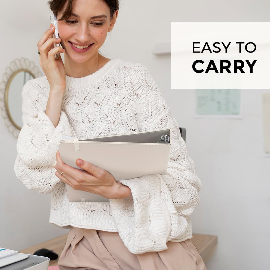 SKYDUE 3 Ring Binder with Clipboard,1 Inch Binder, 13.2" × 10.2" PU Clipboard Binder with Notepad &