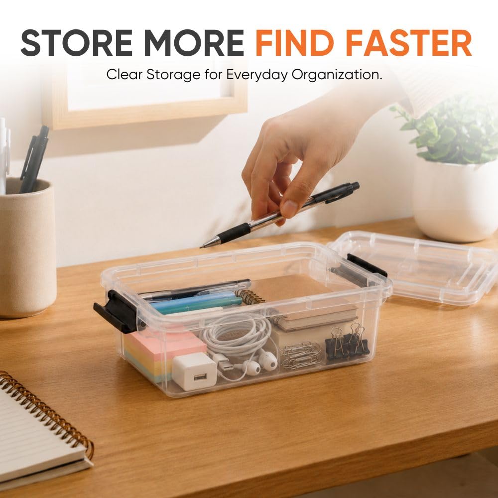 Superio 0.7 Quart Mini Clear Plastic Storage Container with Lid, Stackable Small Organizer Box for