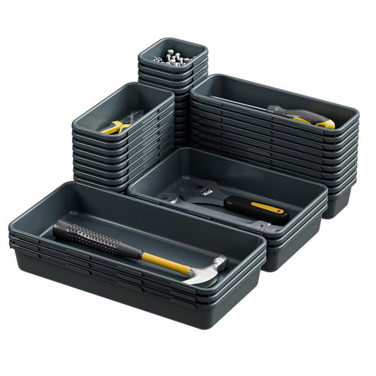 BYCY 38PCS Interlocking Desk Drawer Organizer Tray Divider Set, Plastic Black Desk Organizer