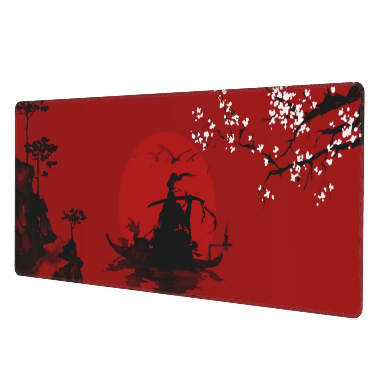 Japanese Cherry Blossom Samurai Black Red XXL XL Large Gaming Mouse Pad for Desk, Non-Slip Long