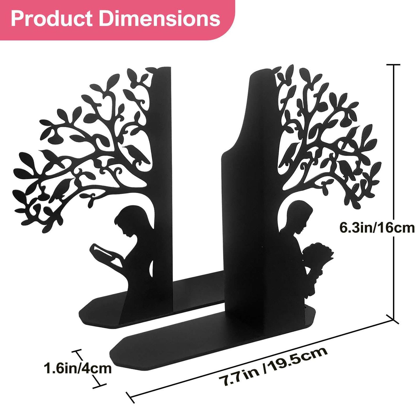 Tree of Life Bookends Decorative Couple Book Ends for Shelves (Black)