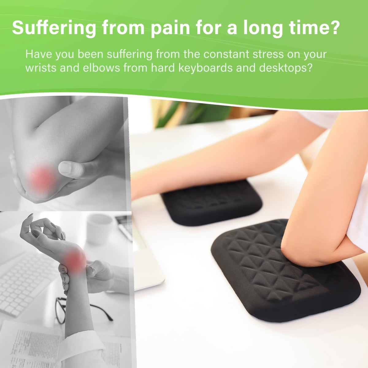 LargeLeaf Ergonomic Wrist & Elbow Rest Pad for Desk with Memory Foam & Non-Slip Base, Relieve Elbow