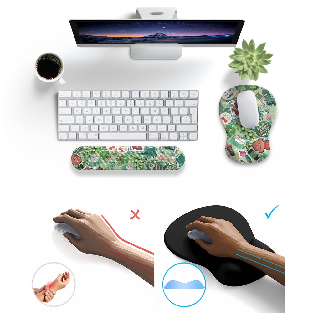 Mint Green Keyboard Wrist Rest Support Mouse Pad&Keyboard Set, Cute Green Ergonomic Mousepad