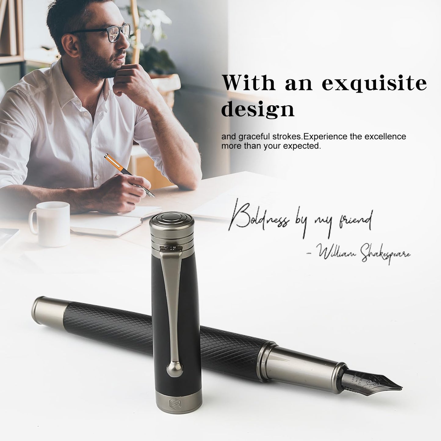 GC QUILL Fountain Pen Set - Fine & Medium Nibs, Includes 18 Ink Cartridges, Ink Refill Converter &