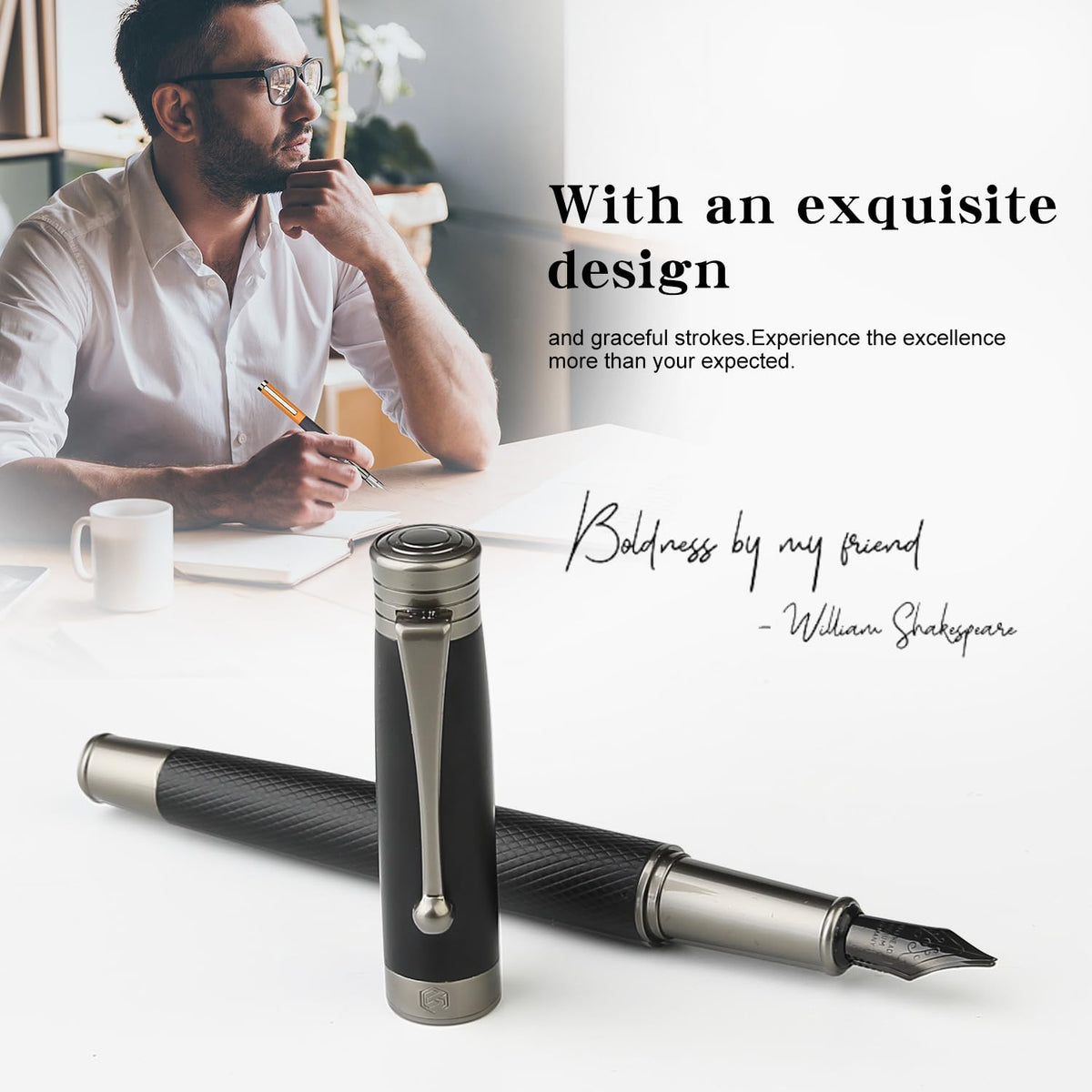GC QUILL Fountain Pen Set - Fine & Medium Nibs, Includes 18 Ink Cartridges, Ink Refill Converter &