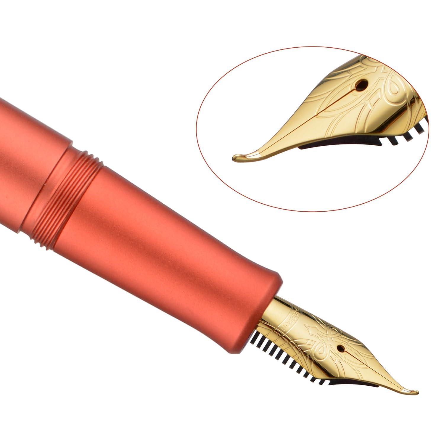 HONG DIAN M2 Mini Fountain Pen with Bent Nib, Sleek Shape Aluminium Short Pocket Travel Pen (Orange