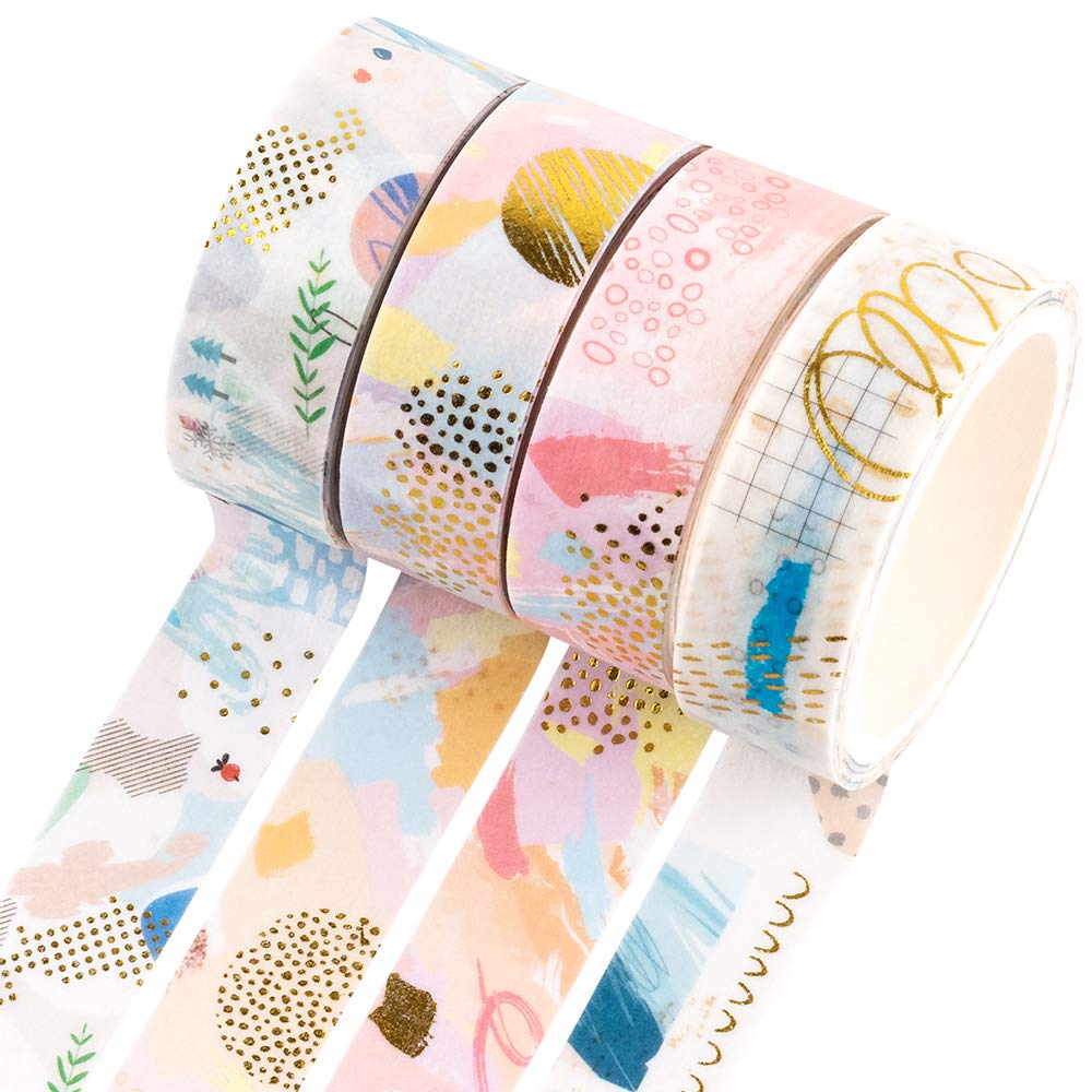 YUBBAEX Gold Washi Tape IG Style Foil Masking Tape Set Decorative for Arts, DIY Crafts, Journal