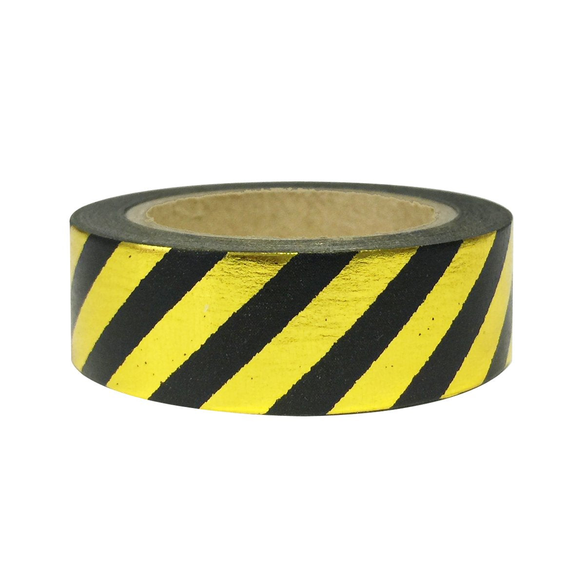 Wrapables Colorful Washi Masking Tape, Metallic Diagonal Black and Gold Stripes