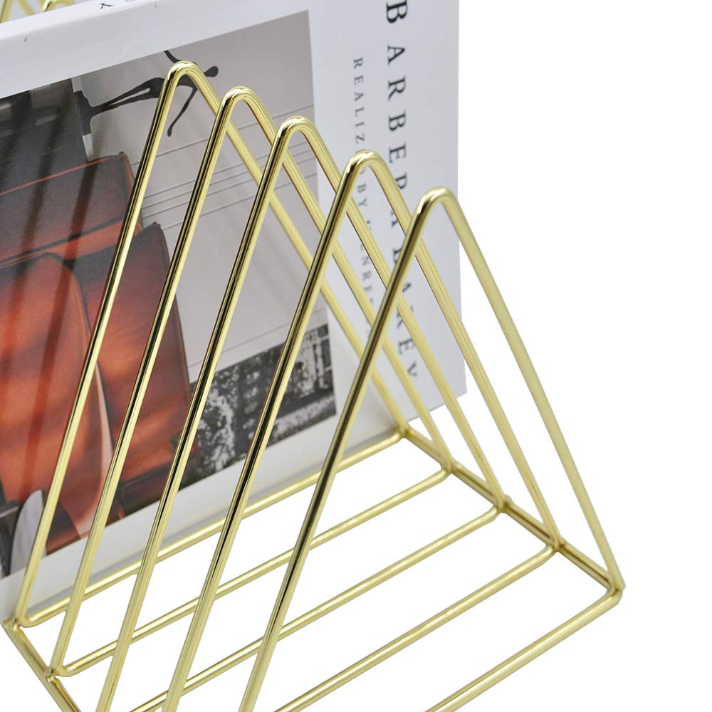 EASEPRES Gold File Holder Organizer, Triangle Record Album Holder Magazine Wire Rack, 9 Slot