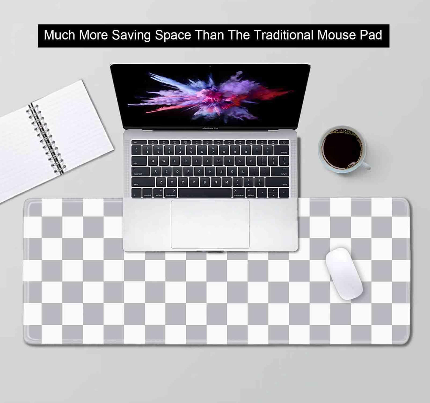 SXCKANG Grey Checkered Desk mat, Boho Gray Pattern Large Mouse Pad, Desk Protector Pad Writing Mat