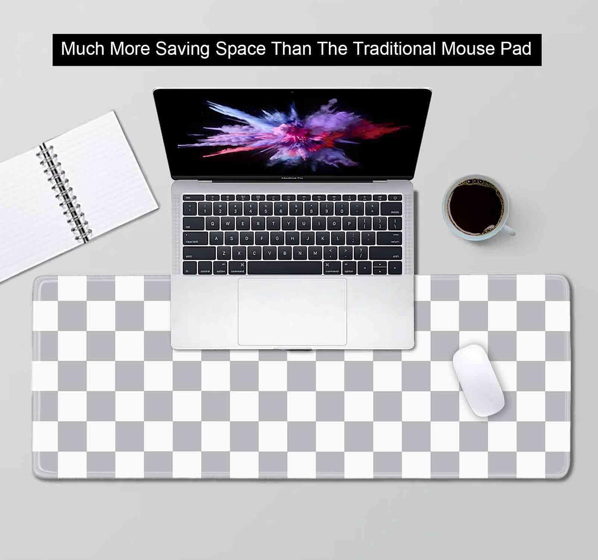 SXCKANG Grey Checkered Desk mat, Boho Gray Pattern Large Mouse Pad, Desk Protector Pad Writing Mat