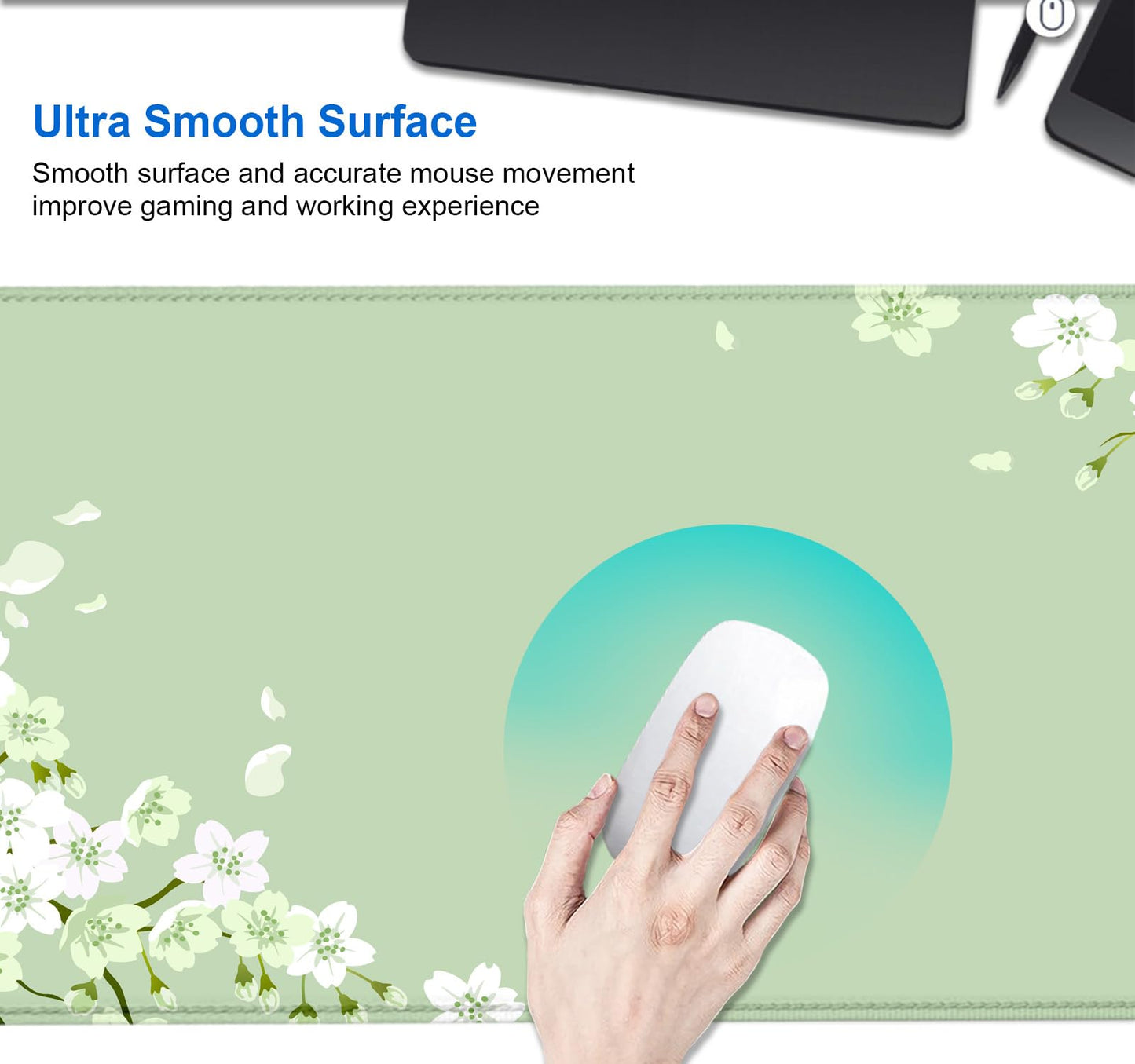 IMAYONDIA Sakura Japanese Desk Mat, Cherry Blossom Flowers Large Gaming Mouse Pad, Pastel Floral