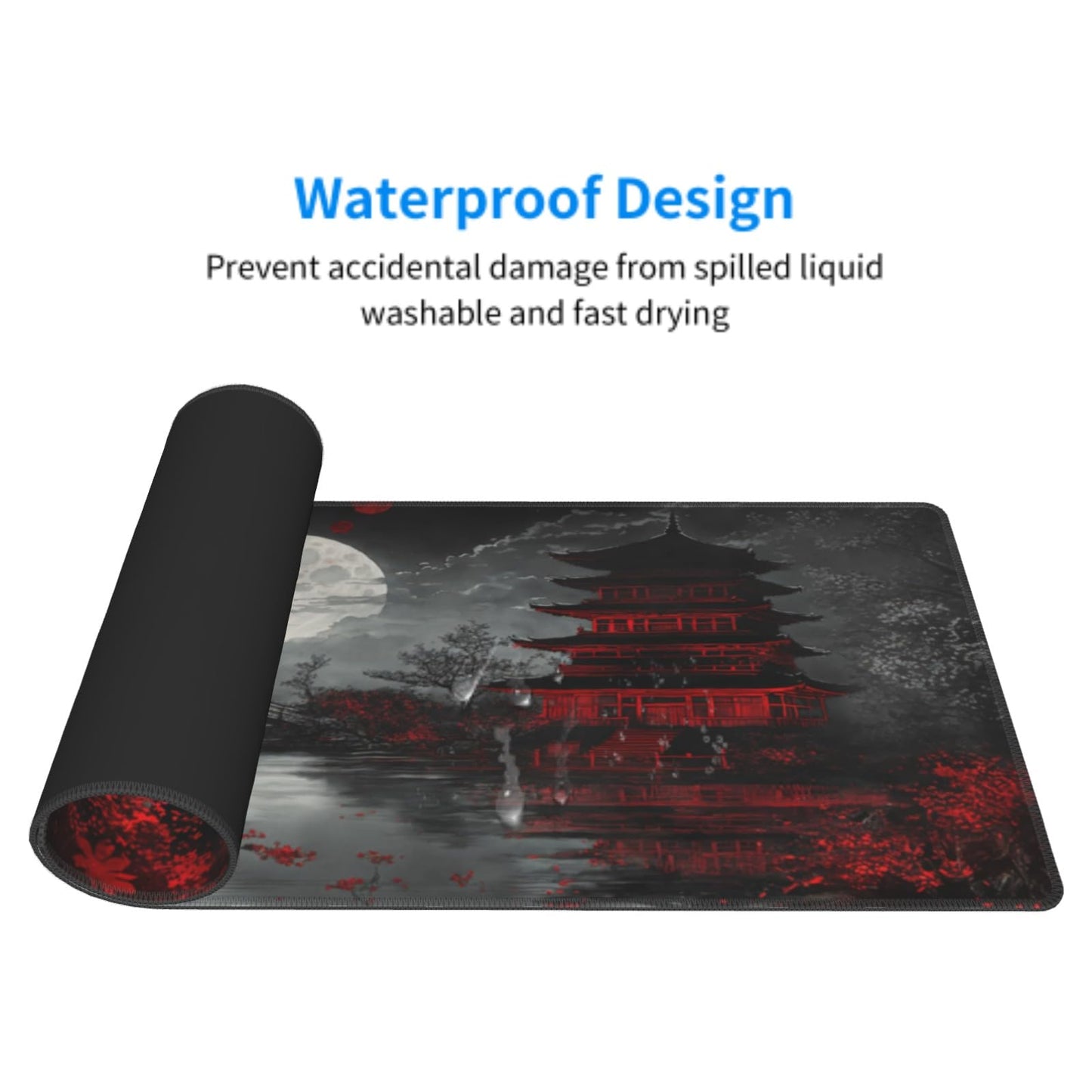Japanese Mouse Pad XXL 31.5 X 11.8 Inch Black Red Design Style Extended Large Gaming Mousepad