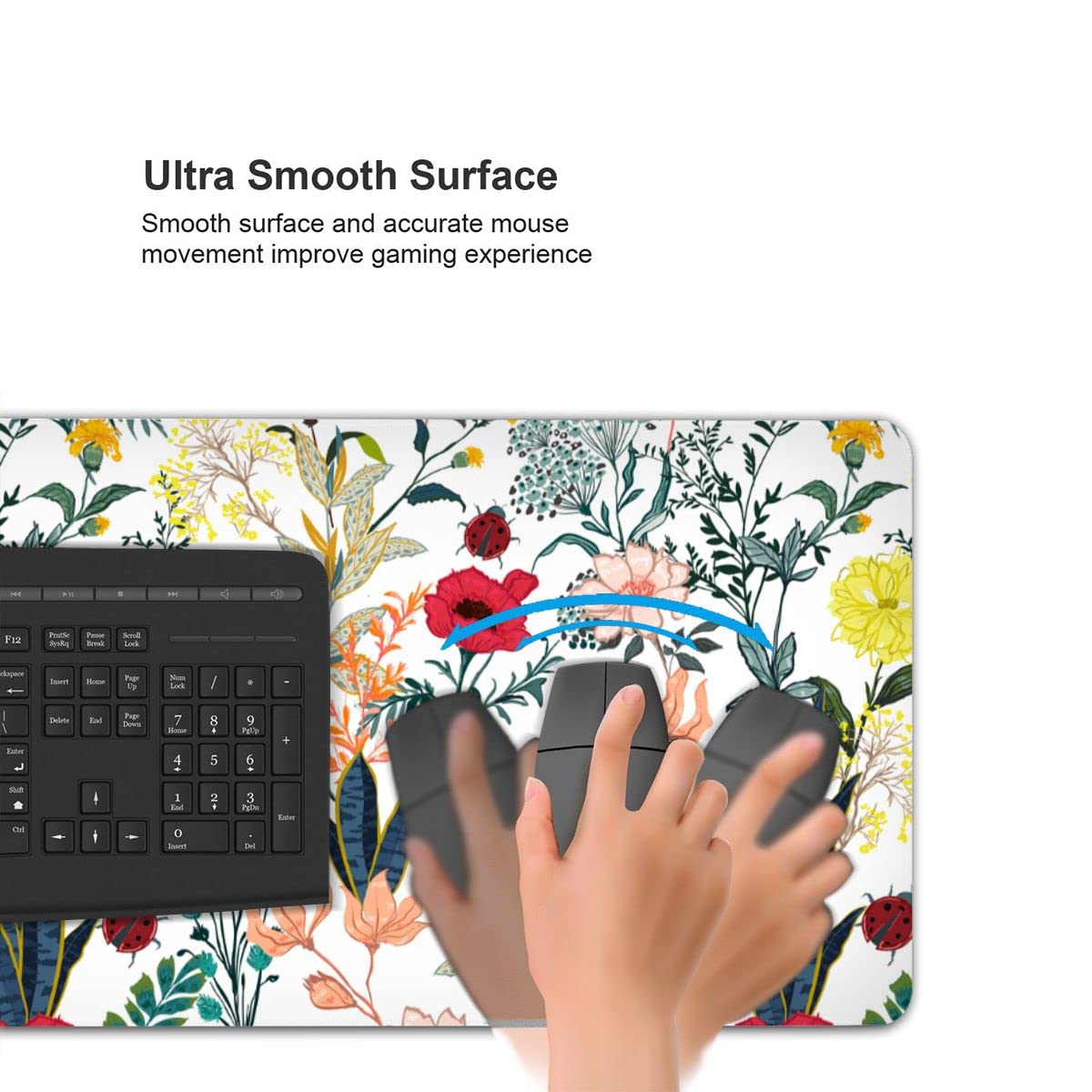 Flower Gaming Mouse Pad Abstract Classical Desk Mat 35.4x15.7 Inch Floral Texture Non-Slip Rubber