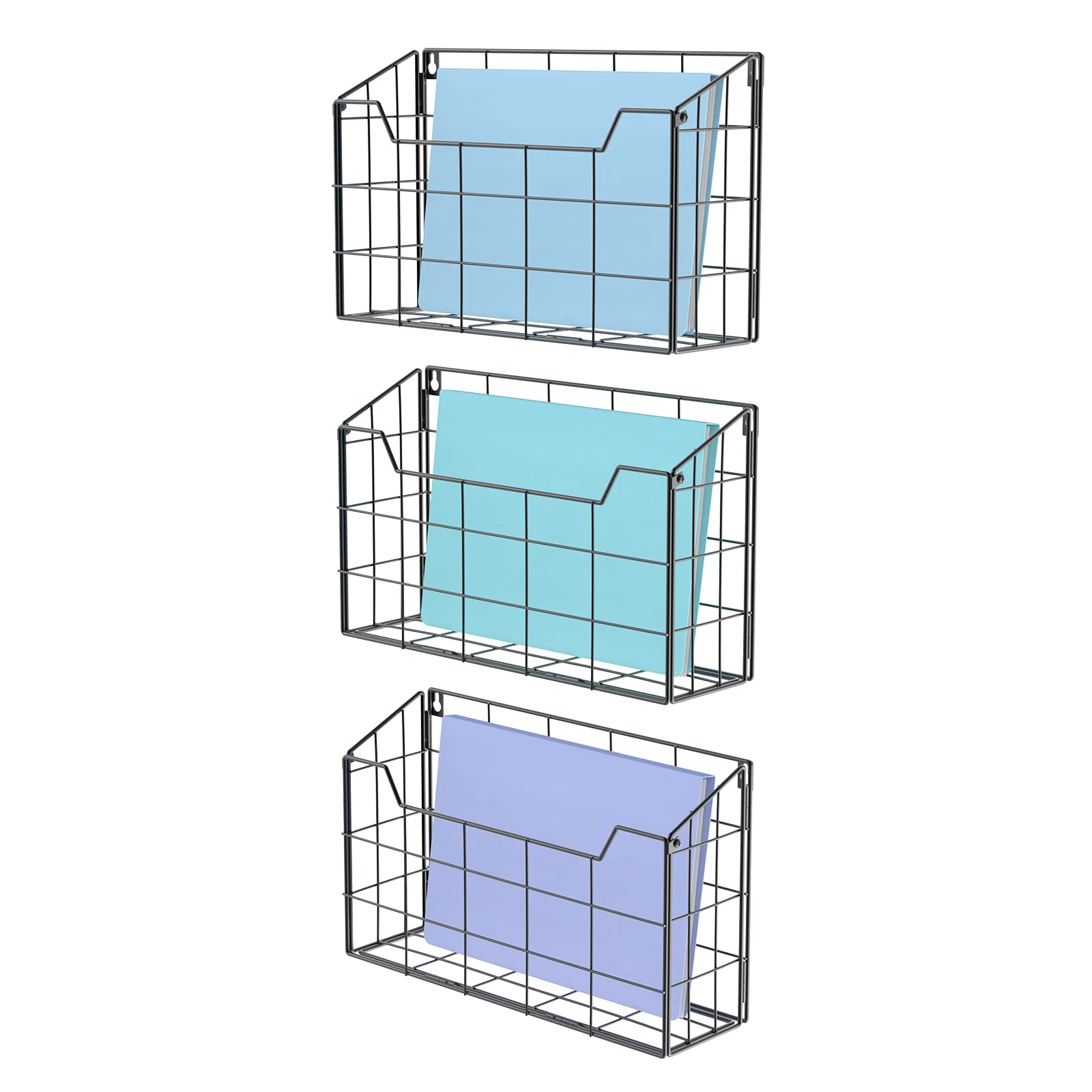 Univivi 3 Pack Wall File Organizer Rack 14 inch Hanging File Holder, Black
