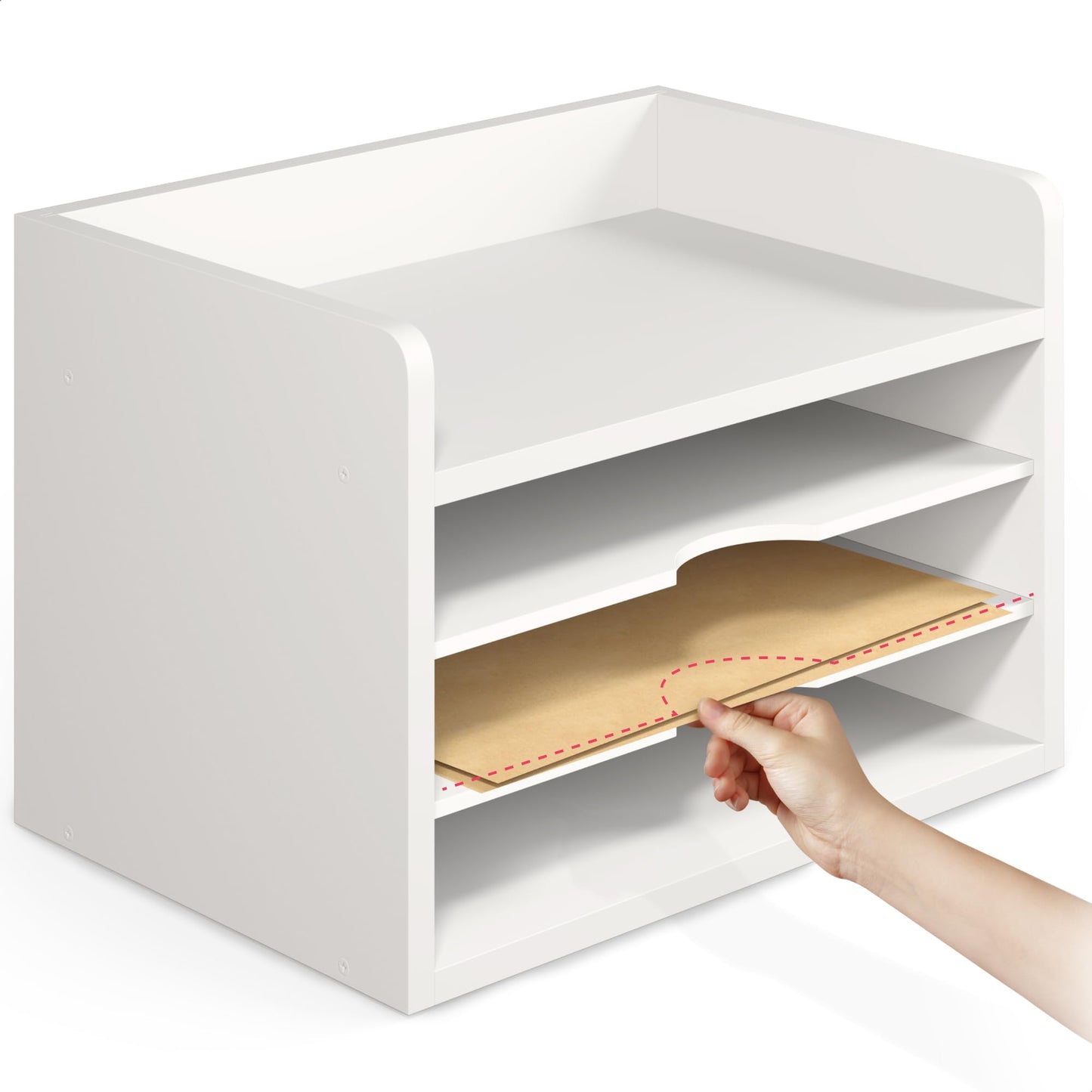 Ballucci File Organizer, 4-Tier Office Desk Organizer, Open Top Wood Paper Organizer for Classroom