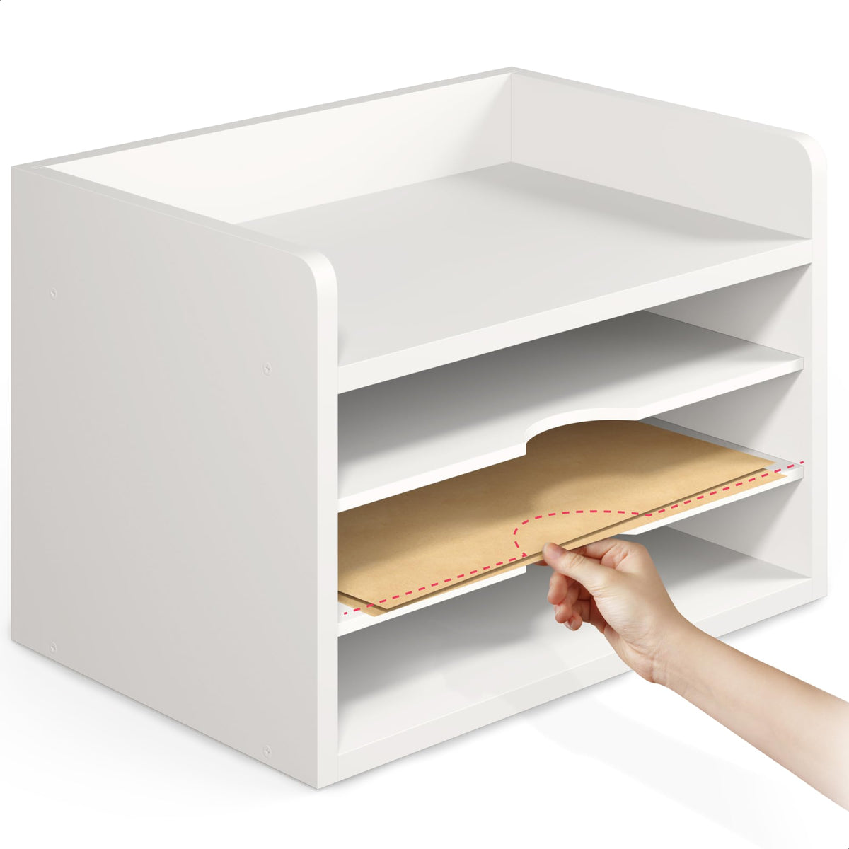 Ballucci File Organizer, 4-Tier Office Desk Organizer, Open Top Wood Paper Organizer for Classroom