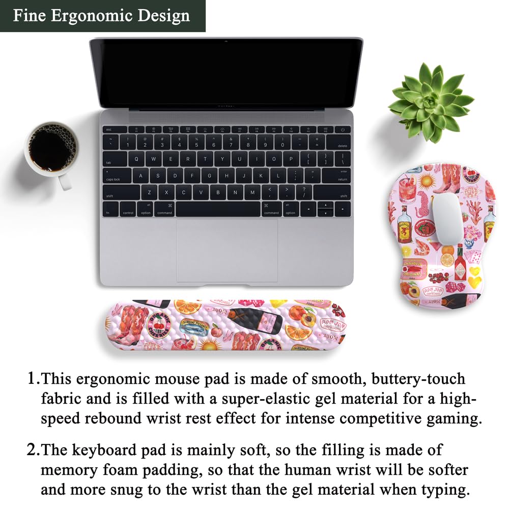 Cute Pink Mouse Pad and Keyboard with Wrist Rest Ergonomic Aesthetic Gaming Mouse Pads, Best Desk