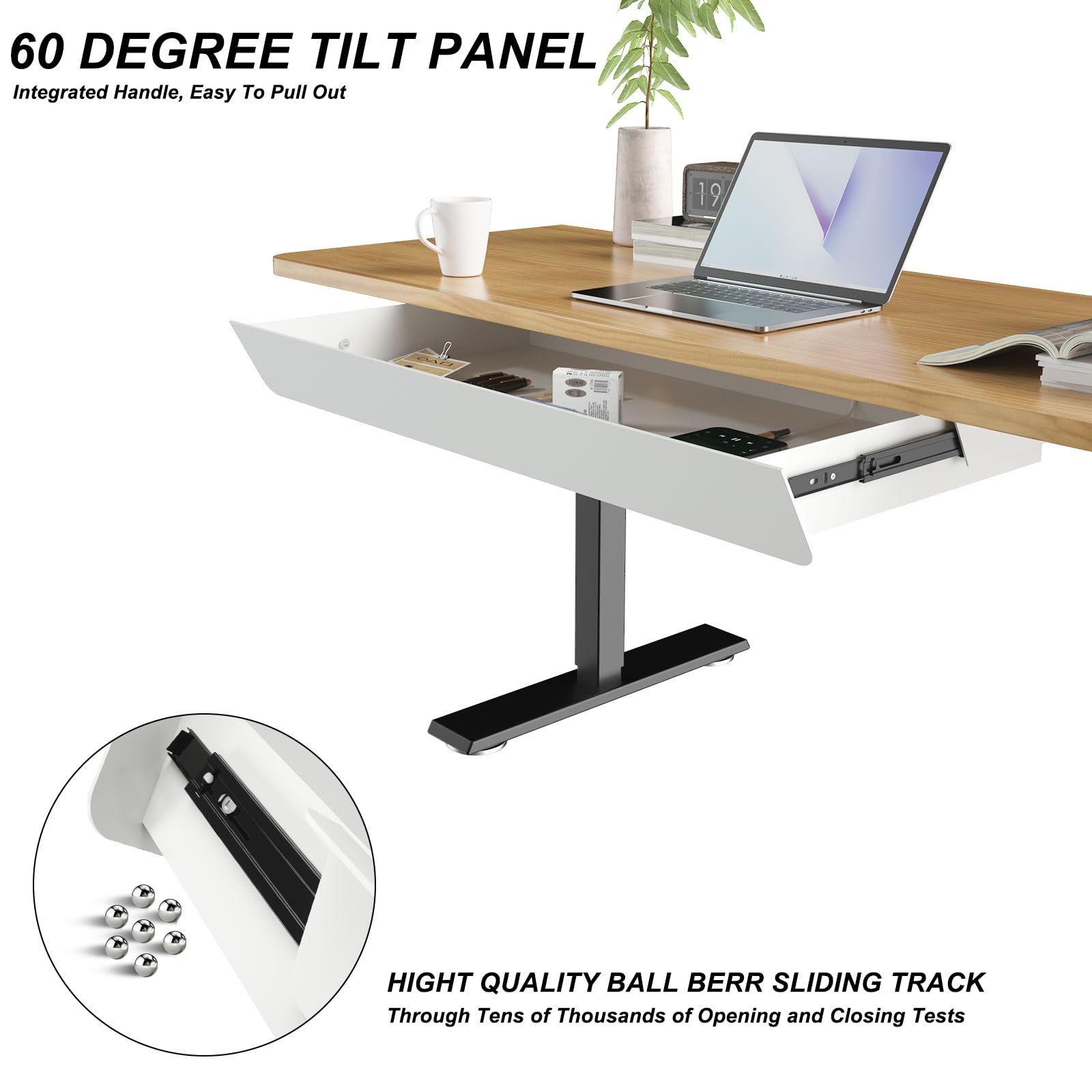 Gaxomo White Large Under Desk Mounted Sliding Drawer with 2 Cable Hole and 60 Degree Tilt Panel to