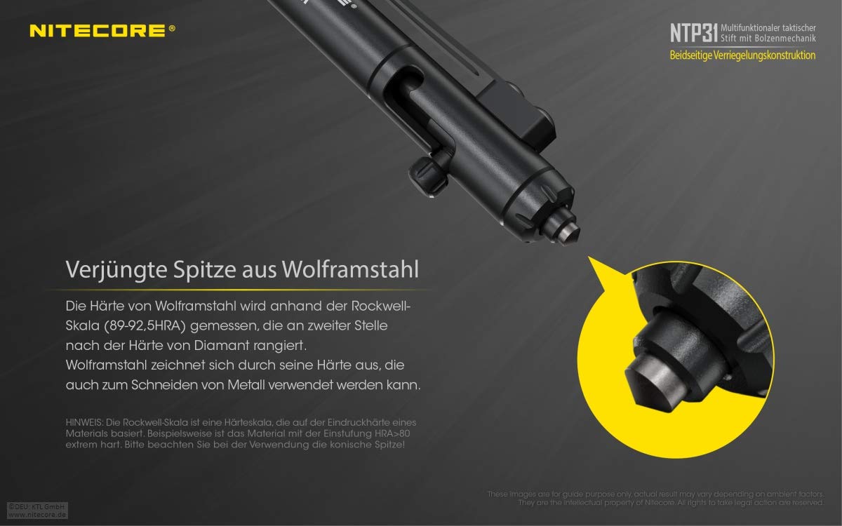 Nitecore NTP31 Bolt Action Tactical Pen, Black, 6952506494149 PEN-NITE-NTP31